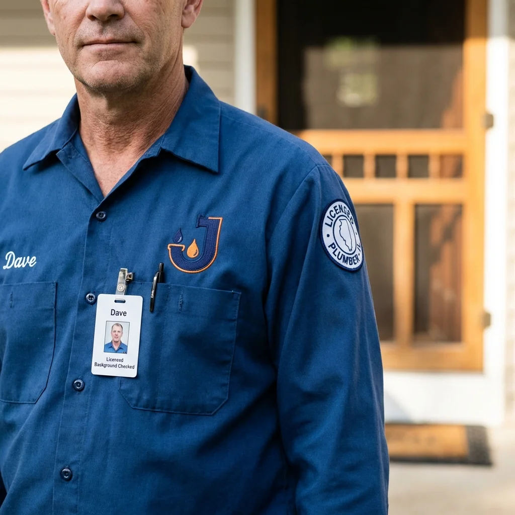Licensed plumber showing ID badge in Charleston, MS